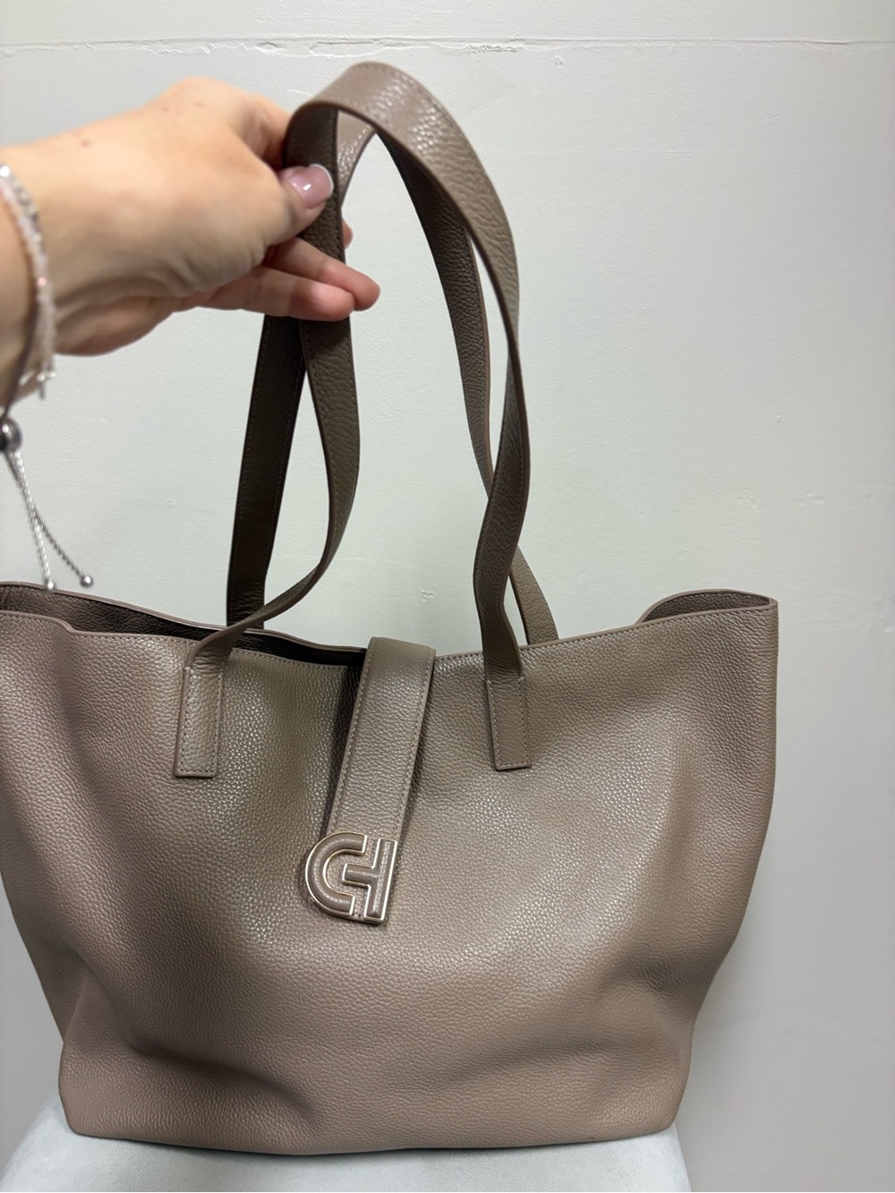 Cole Haan Taupe Leather Tote with Gold Logo